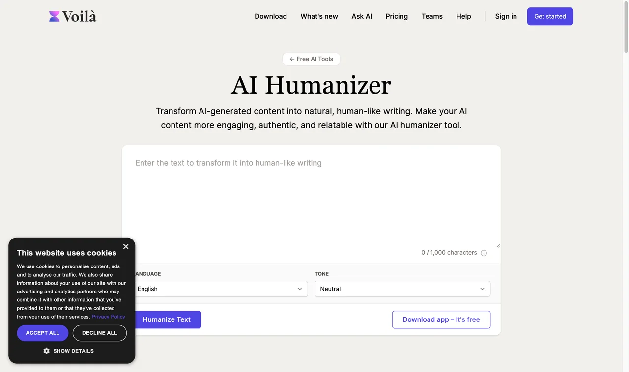 Voilà website screenshot