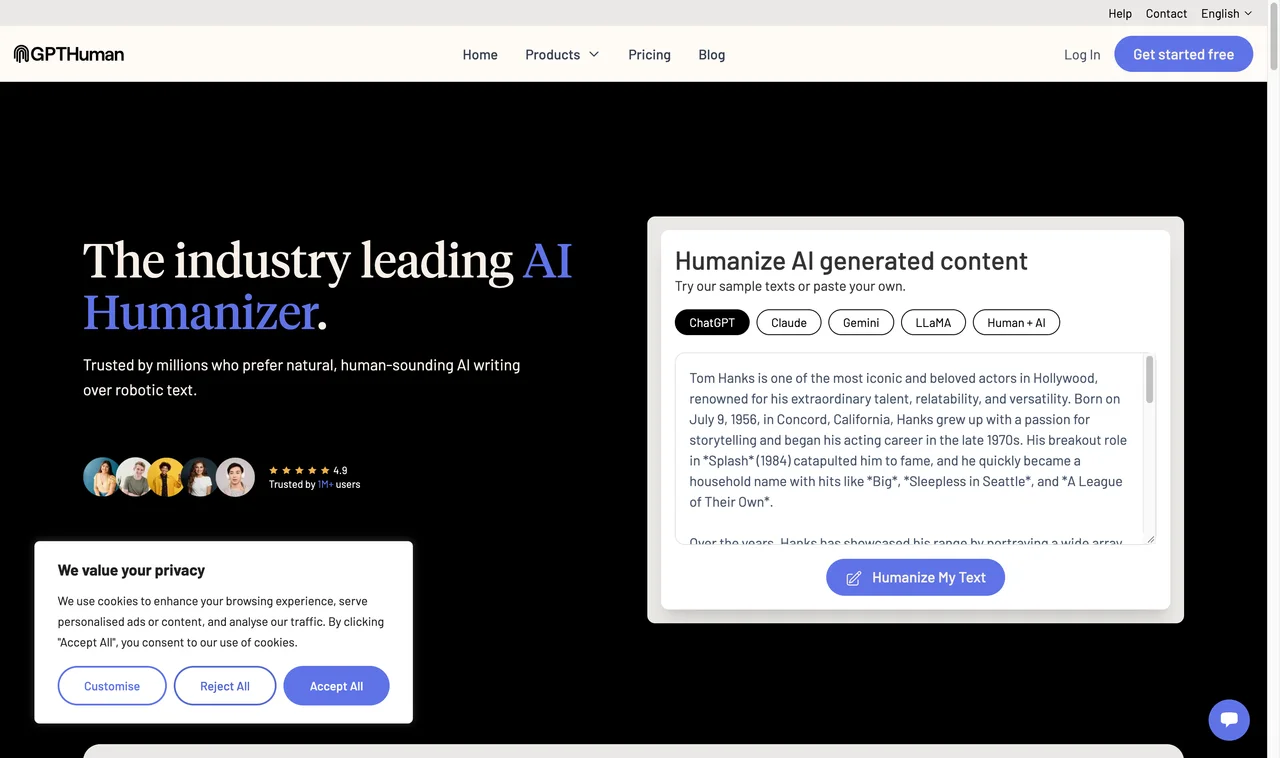 GPTHuman page captured during research