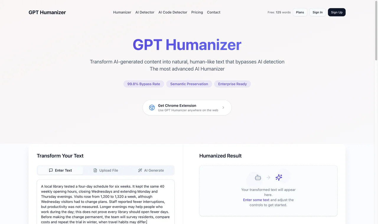 GPT Humanizer input captured during the shared benchmark