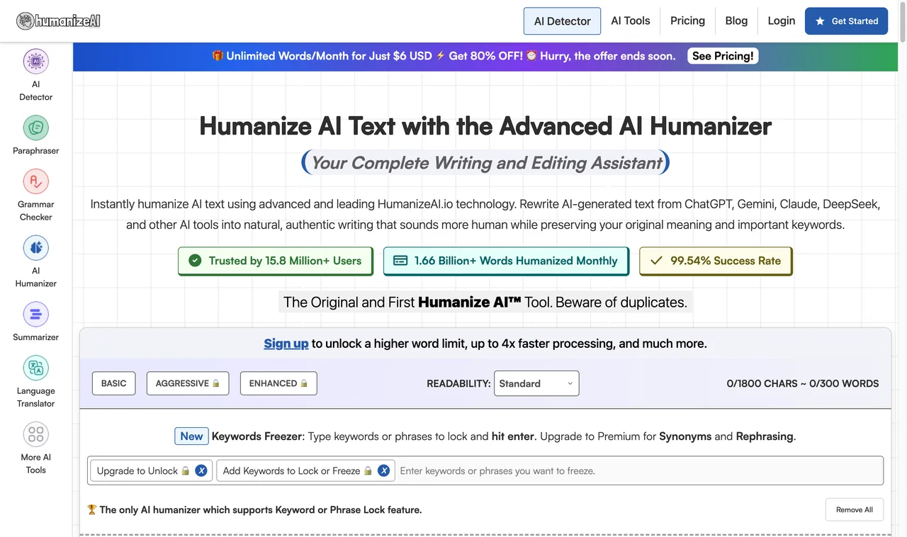 HumanizeAI.io page captured during research