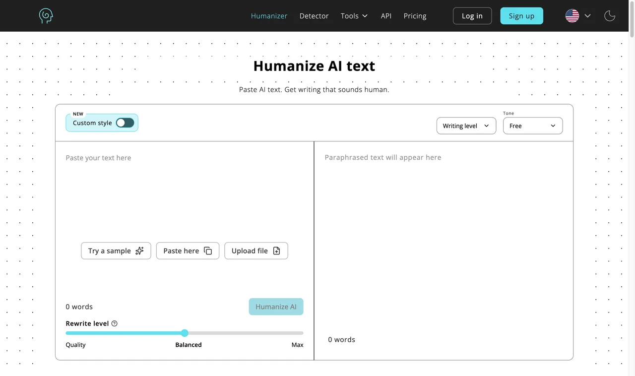 Humanize AI page captured during research