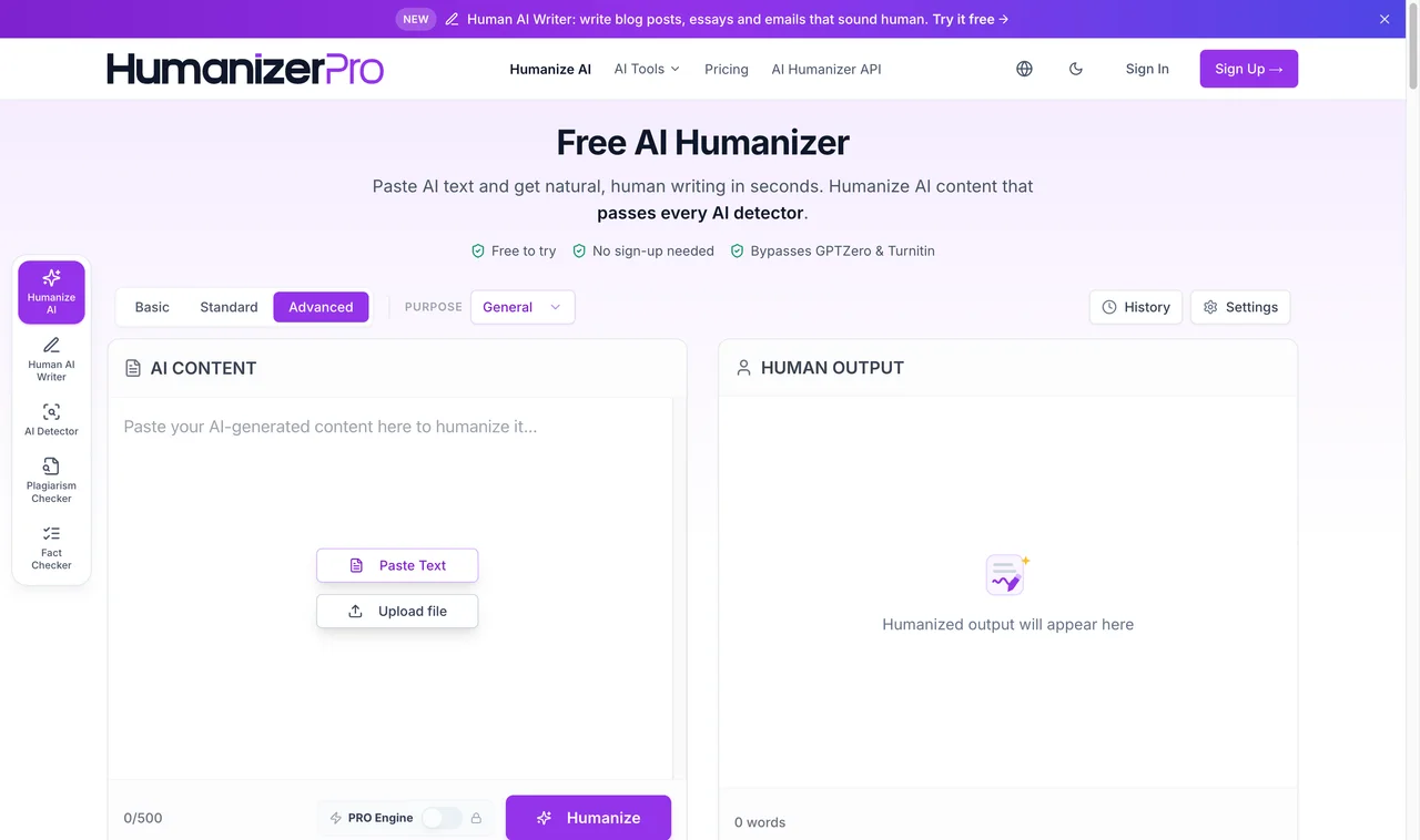 HumanizerPRO page captured during research