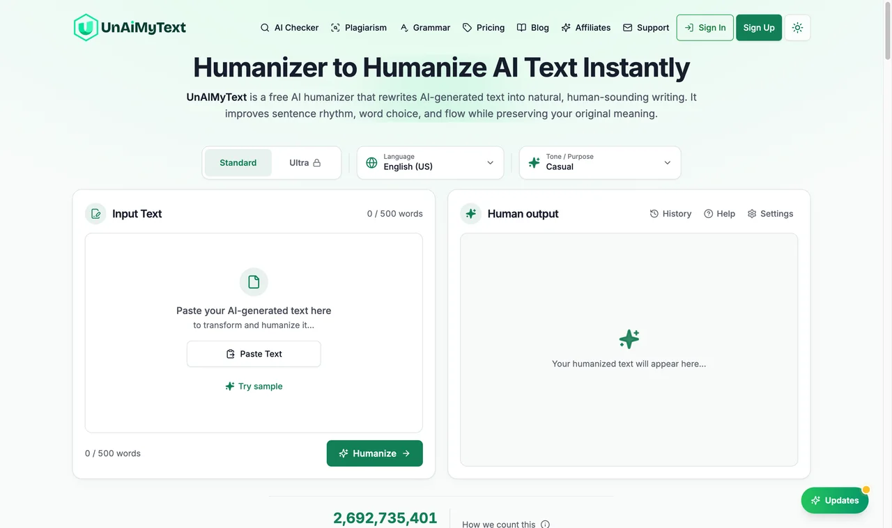 UnAIMyText website screenshot
