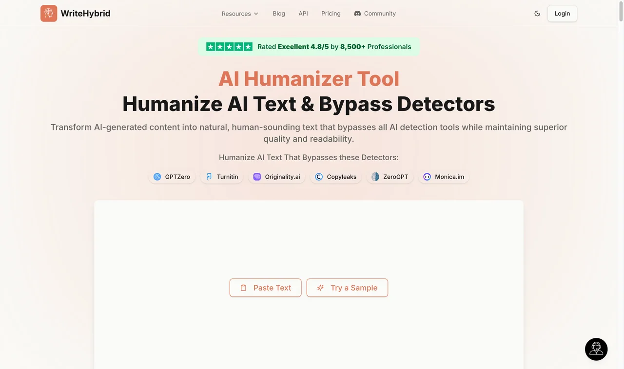 WriteHybrid page captured during research